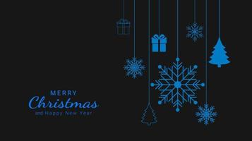 Christmas background design with hanging decorative elements isolated on dark background. Vector illustration