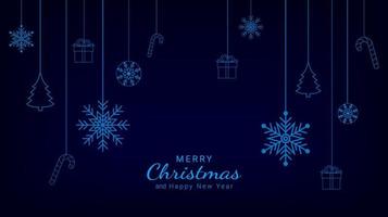 Blue christmas background. Minimalist christmas background design with hanging ornaments. Festive decoration vector illustration