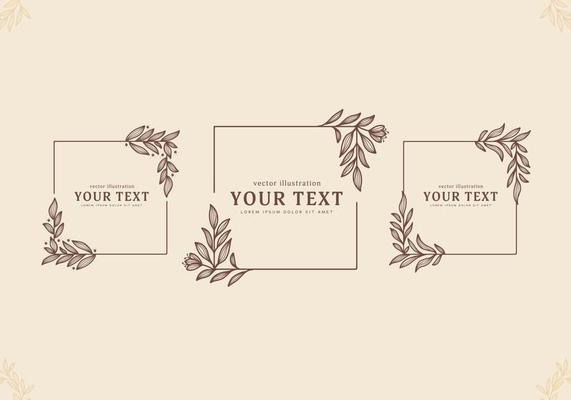 set of outline floral flower leaf bouquet square border frame decoration
