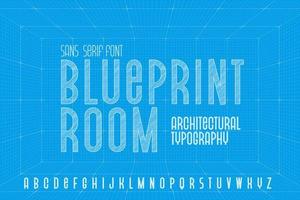 Blueprint Room architectural font. Capital Sans Serif letters alphabet. vector