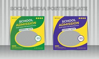 plantilla de diseño de banner de portada de redes sociales de admisión escolar vector