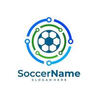 plantilla de logotipo de fútbol tecnológico, vector de diseño de logotipo tecnológico de fútbol