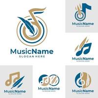 Set of Feather Music Logo Vector. Music Feather logo design template vector