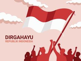 ilustración del cartel de la bandera indonesia con multitud de personas - concepto de fondo del día de la independencia de indonesia vector