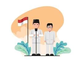 ilustración diseño plano del proclamador con bandera indonesia - ilustración vectorial de diseño plano vector