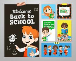 Back to school printable set with pupils. vector