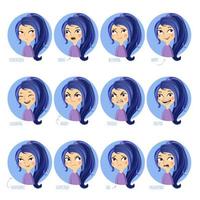 Girls facial expressions. vector