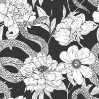 Snakes and flowers seamless pattern. vector