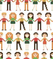 Seamless pattern with pixel people. vector