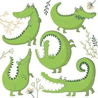 Set of funny hand drawn crocodiles. vector