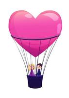 Two lovers in balloon on white background.