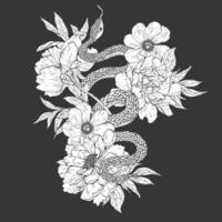 Snakes and flowers. Tattoo art, coloring books. vector