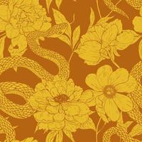 Pattern with snake and flowers. vector