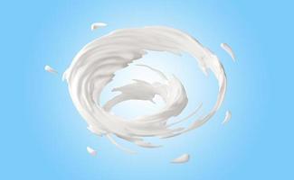 3d milk ripple whirlpool splash  isolated on blue background. 3d render illustration, include clipping path photo