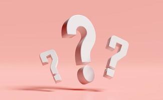 3d white question mark symbol icon isolated on pink background. FAQ or frequently asked questions, minimal concept, 3d render illustration, clipping path photo