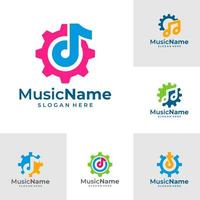 conjunto de ilustración de icono de vector de logotipo de engranaje de música. plantilla de diseño de logotipo de música de engranajes