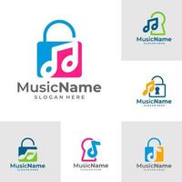 Set of Music Padlock Logo Vector Icon Illustration. Padlock Music logo design template