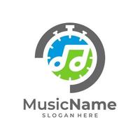 Ilustración de icono de vector de logotipo de tiempo de música. plantilla de diseño de logotipo de música de tiempo