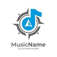 Music Compass Logo Vector Icon Illustration. Compass Music logo design template