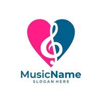 Music key and heart abstract hand drawn vector logo and icon. Musical theme flat design template. Isolated on the white background