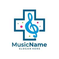 Health Music Logo Vector. Music Plus logo design template vector
