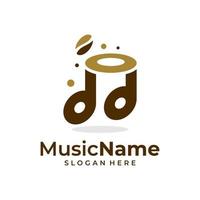 Music Coffee Logo Vector Icon Illustration. Coffee Music logo design template