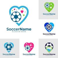 Set of Love Soccer logo template, Football Love logo design vector