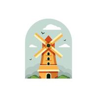 Farmland Rural Landscape Windmill Vector Design Illustration