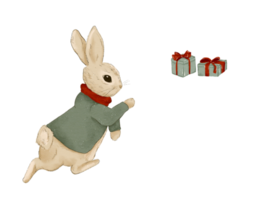 An illustration of a Christmas rabbit in the classic Christmas colors red and green png