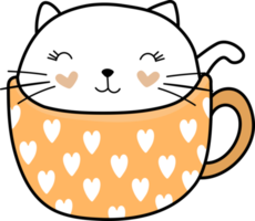 Colorful Cute Heart Cat in a Coffee Cup png