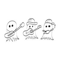 Halloween Ghost Outlines. Cute Ghost and add a little adventure. Spooky outline Drawing - Black And White vector