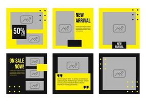 Social media post templates or layout pack for small business or startup company promoting new product, discount, and sales. black and yellow background minimalist theme. vector