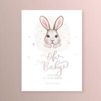 Rustic Baby shower invitation and happy birthday greeting card with watercolor cute bunny. vector