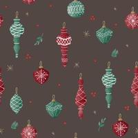 Seamless pattern with Christmas symbol holly leaves, Christmas tree with cones, stars and balls. vector