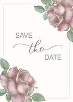 Save the date, wedding invitation card background with watercolor botanical roses. Abstract floral art background vector design for wedding and vip cover template.