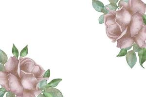 Floral template for wedding invitation. Pink watercolor roses and green leaves frame. vector