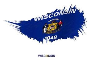 Flag of Wisconsin state in grunge style with waving effect. vector