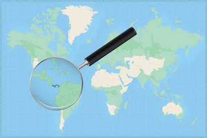 Map of the world with a magnifying glass on a map of Panama. vector