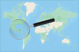 Map of the world with a magnifying glass on a map of Belize. vector