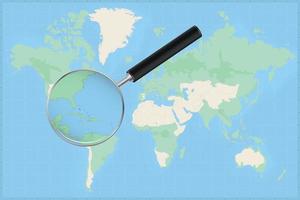 Map of the world with a magnifying glass on a map of The Bahamas. vector