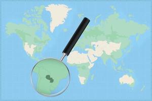 Map of the world with a magnifying glass on a map of Paraguay. vector