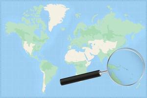 Map of the world with a magnifying glass on a map of Solomon Islands. vector