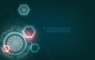 Technology computor analog clock vector background.geometric hexagon shape.time speed concept