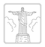 Statue of Christ the Redeemer in Rio de Janeiro, Brazil. Vector illustration in linear style