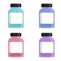 Set of colored medical bottles with pills. vector