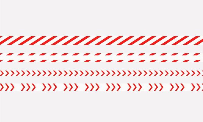 Set of red warning ribbons for construction and crime control. Vector illustration on white background