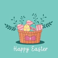 Basket bright Easter with different eggs. Happy Easter vector