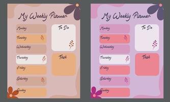 My Weekly. Weekly calendar with flowers. Tasks. Weekly calendar in brown and pink. vector