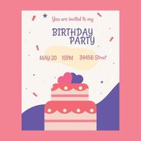 Birthday invitation with cake. Party.  Vector illustration
