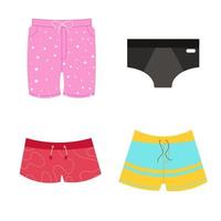 A set of men's swimsuits of different kinds with patterns vector